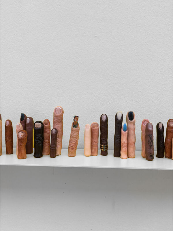 3.Federico Tosi, FRIENDS 2025, 2024, resine, magneti, ripiani in ferro, 300 x 15 x 17 cm, Courtesy the artist